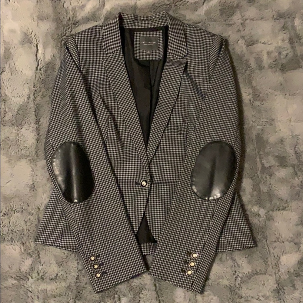 Ann Taylor Black/White Houndstooth Blazer with Elbow Patches
